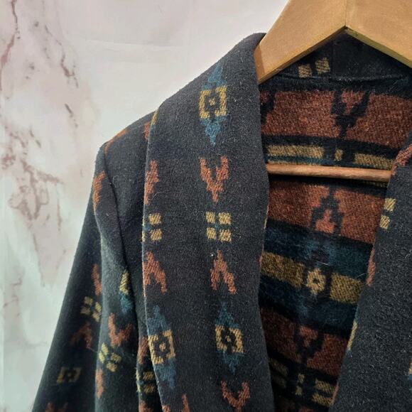 Vintage Southwestern Jacket Women Large Concho Blanket Aztec Geo Cowichan Woven - Picture 2 of 13